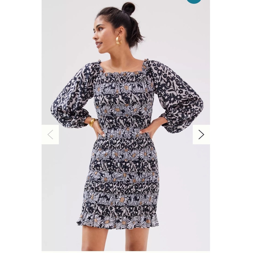 Forever That Girl Anthropologie‎ dress XL smocked floral elastic ruching *read*